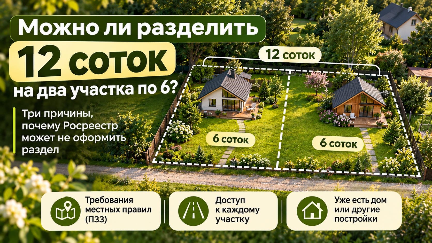 Можно ли разделить 12 соток на два участка по 6: три причины, почему Росреестр может не оформить раздел